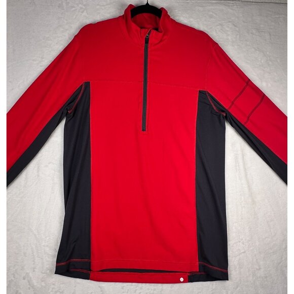 Lululemon Mens Quarter Zip Vent Pullover Red Black Sz L Athletic Performance Top - Picture 8 of 9